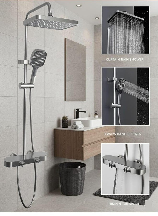 X-XONIER® Luxury thermostat Shower set System 4in1 shower panel with large Overhead Rainfall (Panel Gray) - Image 2